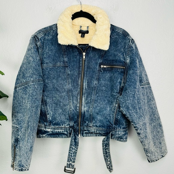 TOPSHOP Tibet Borg Denim Acid Washed Sherpa Lined Jacket - Picture 2 of 8